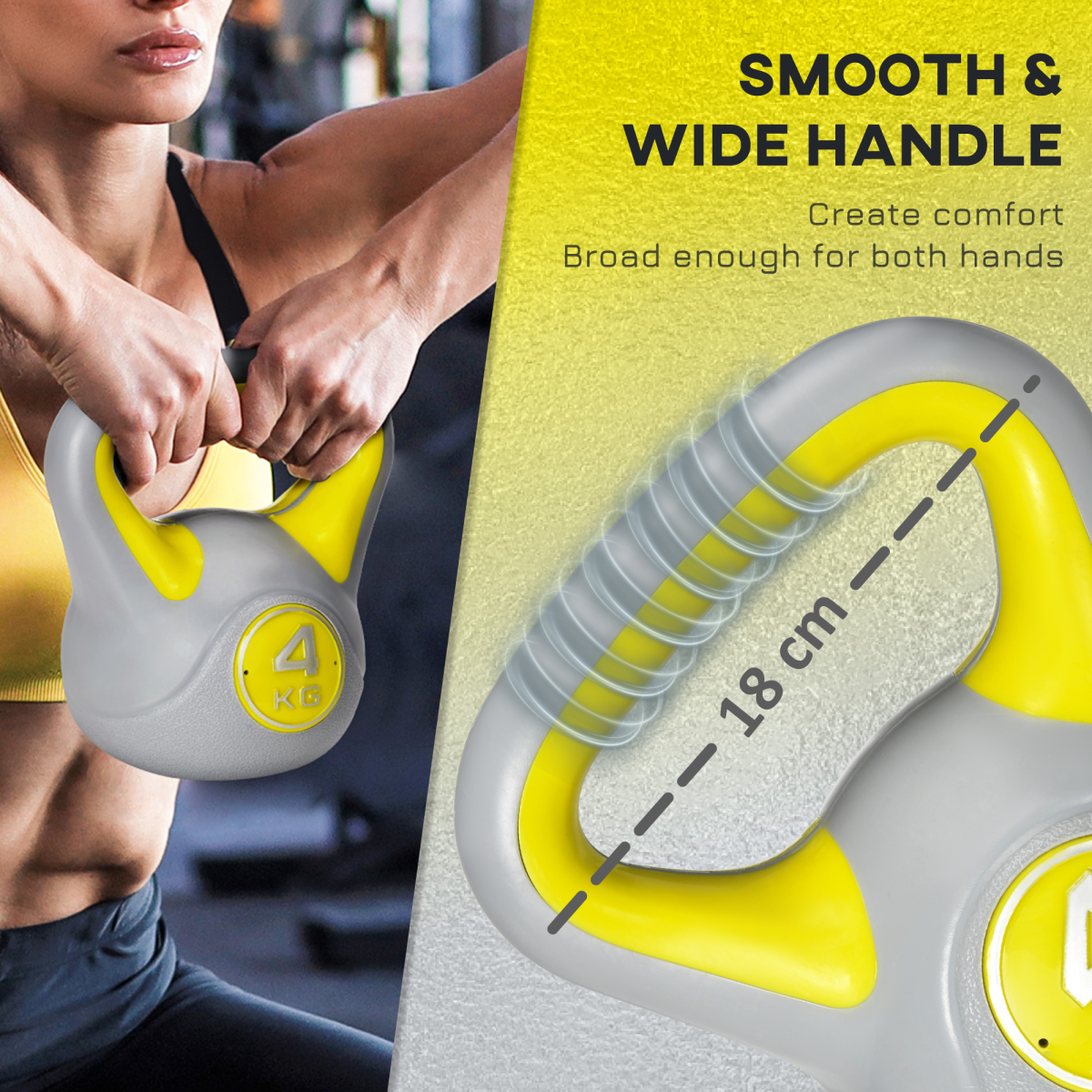SPORTNOW 4kg Kettlebell - Yellow & Grey