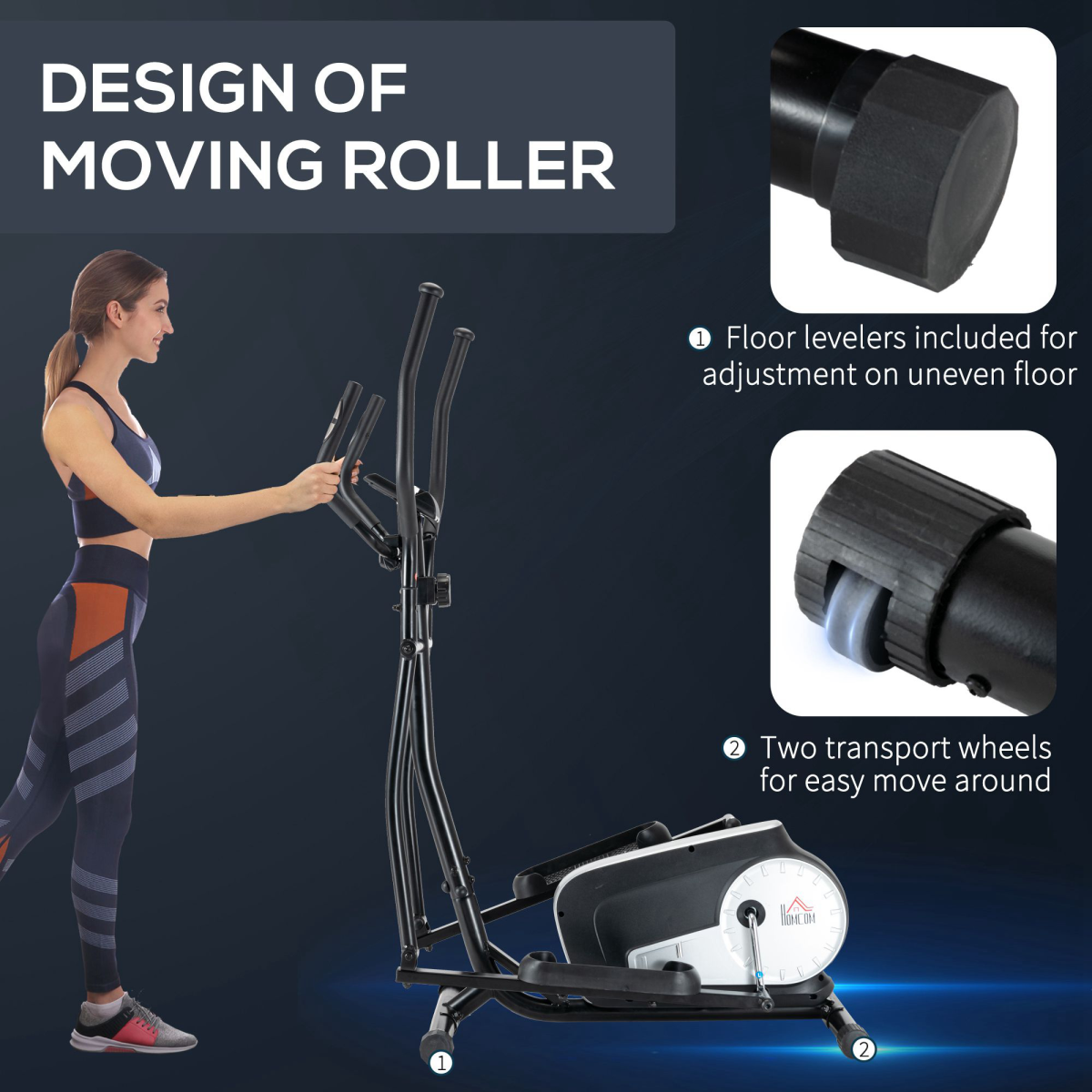 HOMCOM Adjustable Elliptical Cross Trainer with LCD Monitor & Easy-Glide Wheels