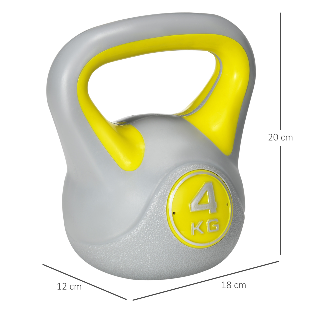 SPORTNOW 4kg Kettlebell - Yellow & Grey