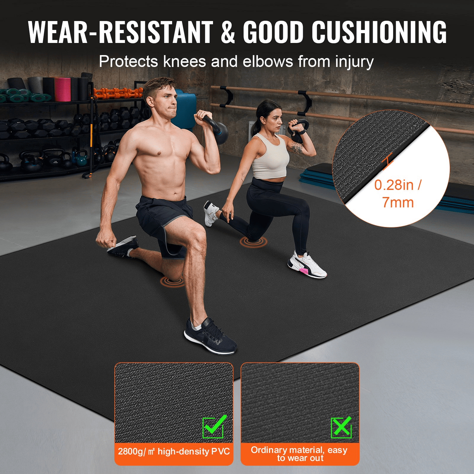 Exercise Mat VEVOR Non-Slip Exercise Mat - 9x6ft Yoga, Gym, Pilates Workout Mat