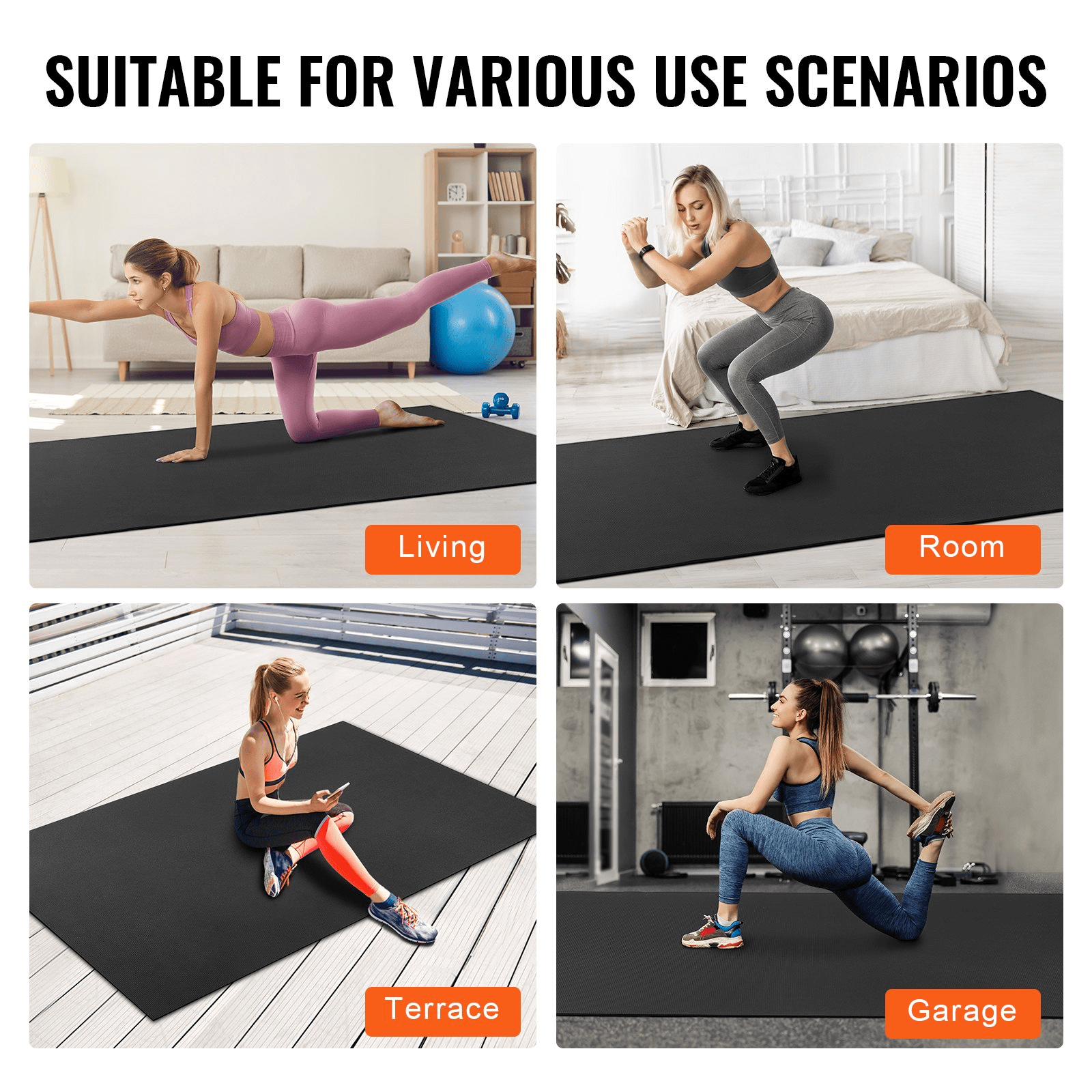 Exercise Mat VEVOR Non-Slip Exercise Mat - 9x6ft Yoga, Gym, Pilates Workout Mat