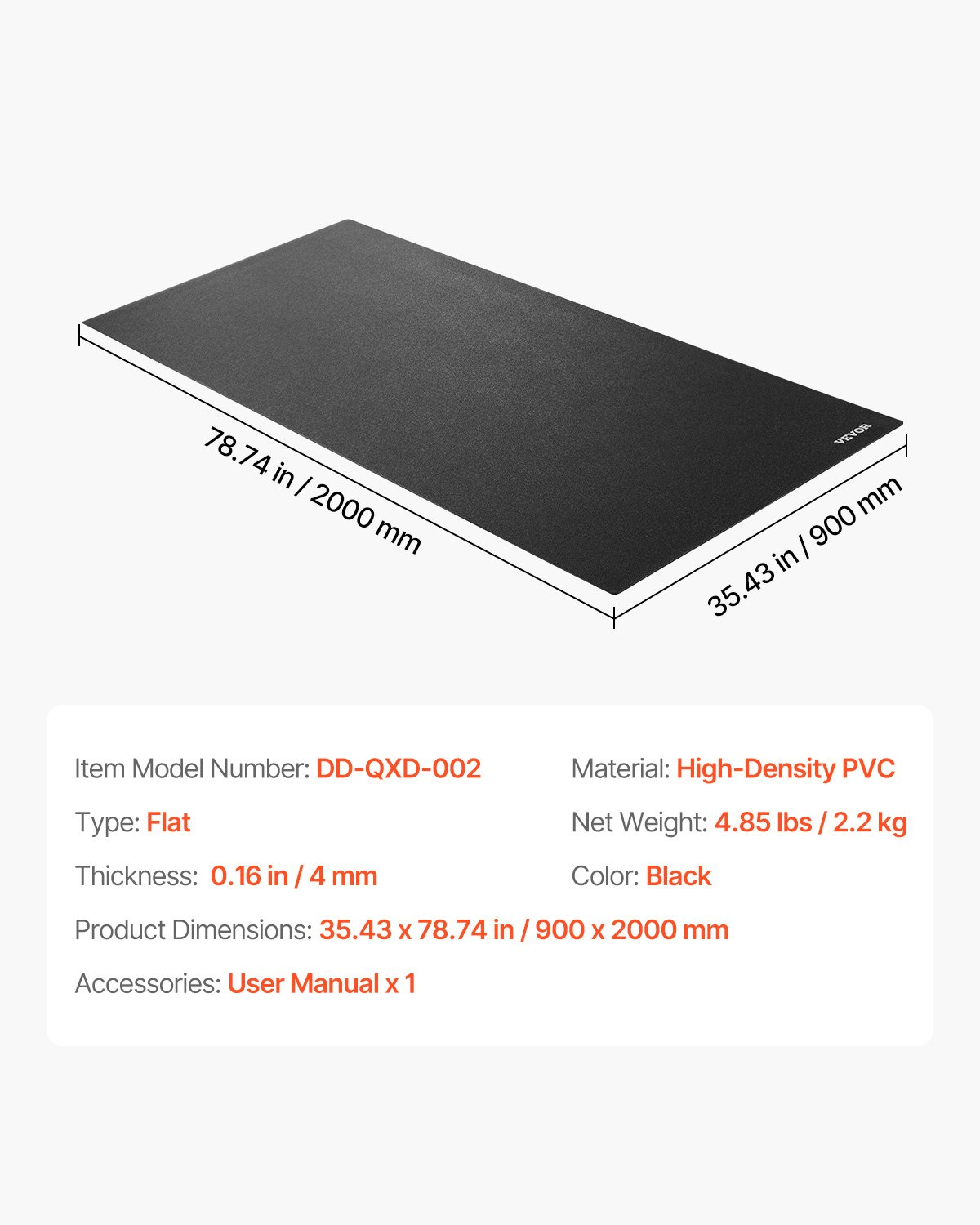 floor protective mats VEVOR Treadmill Mat - 4mm Thick, 900x2000mm