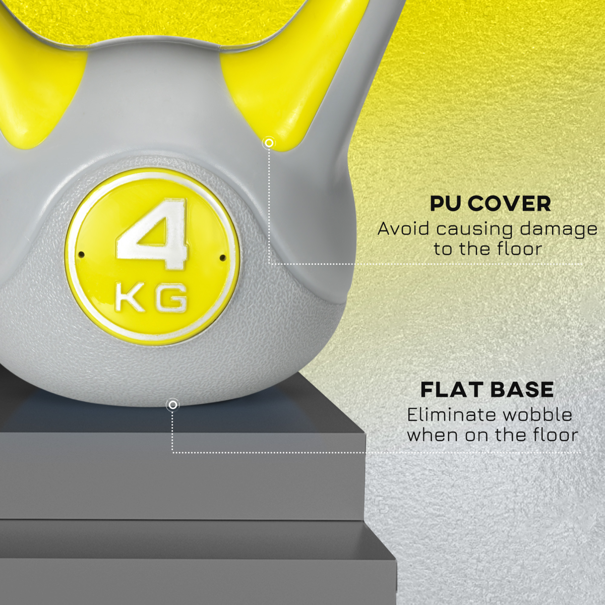 SPORTNOW 4kg Kettlebell - Yellow & Grey