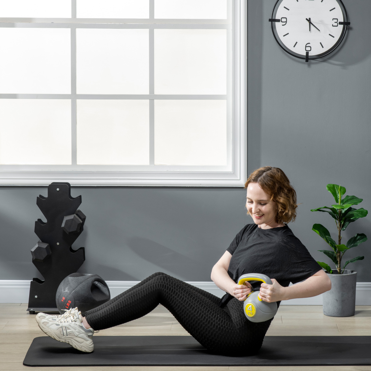 SPORTNOW 4kg Kettlebell - Yellow & Grey