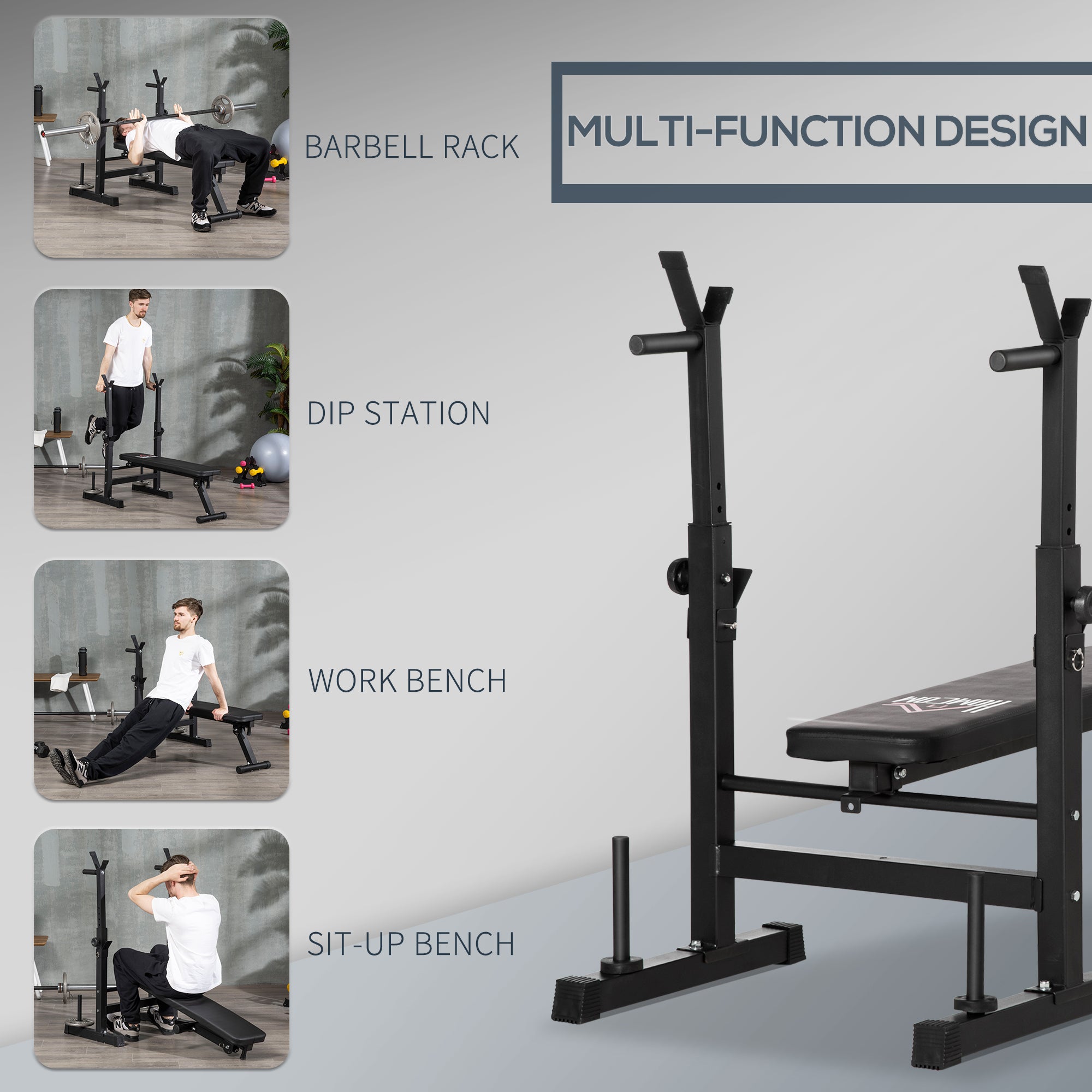 HOMCOM Foldable Adjustable Weight Bench with Barbell Rack & Dip Station