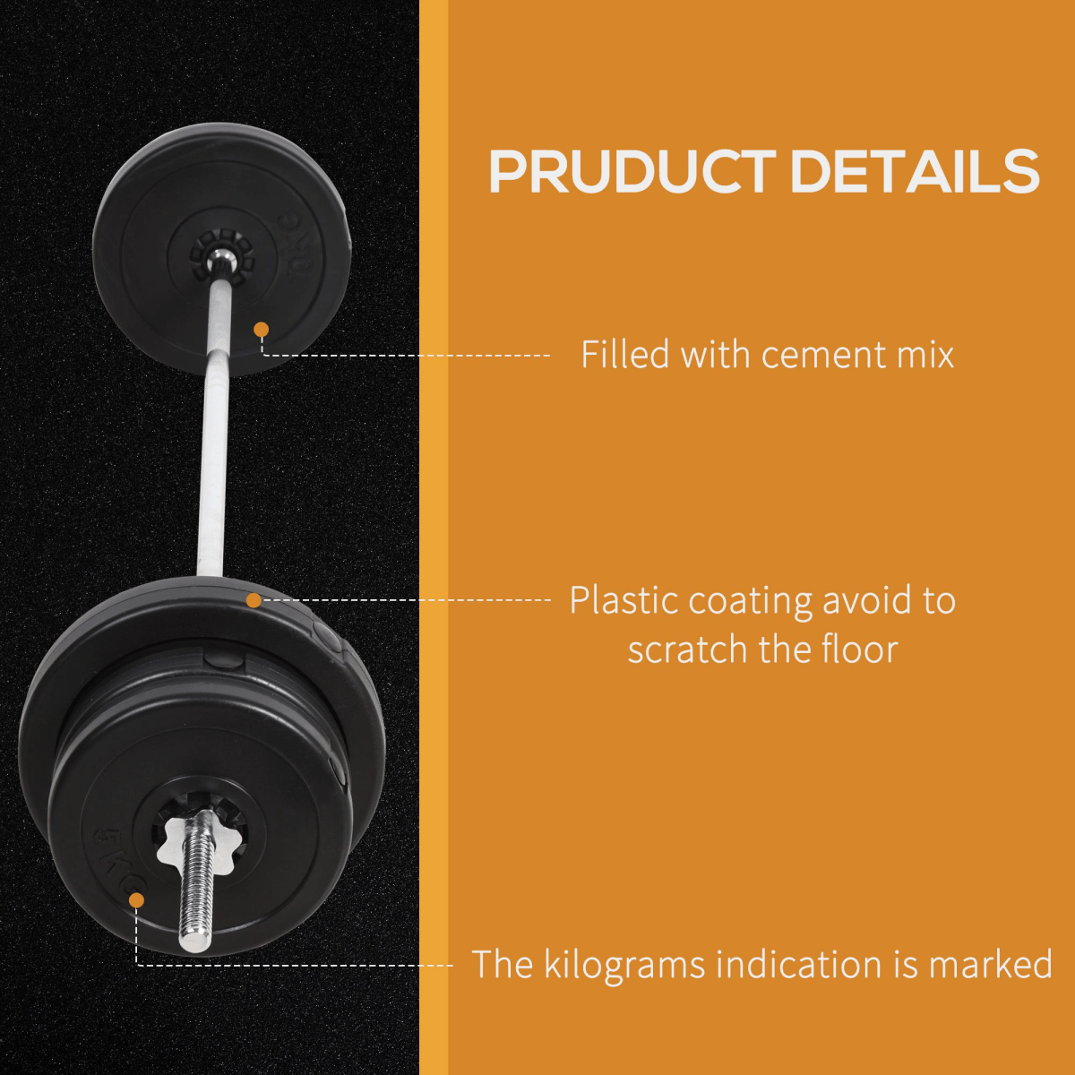 Barbell and Dumbbell HOMCOM 65kg Adjustable Dumbbell & Barbell Set