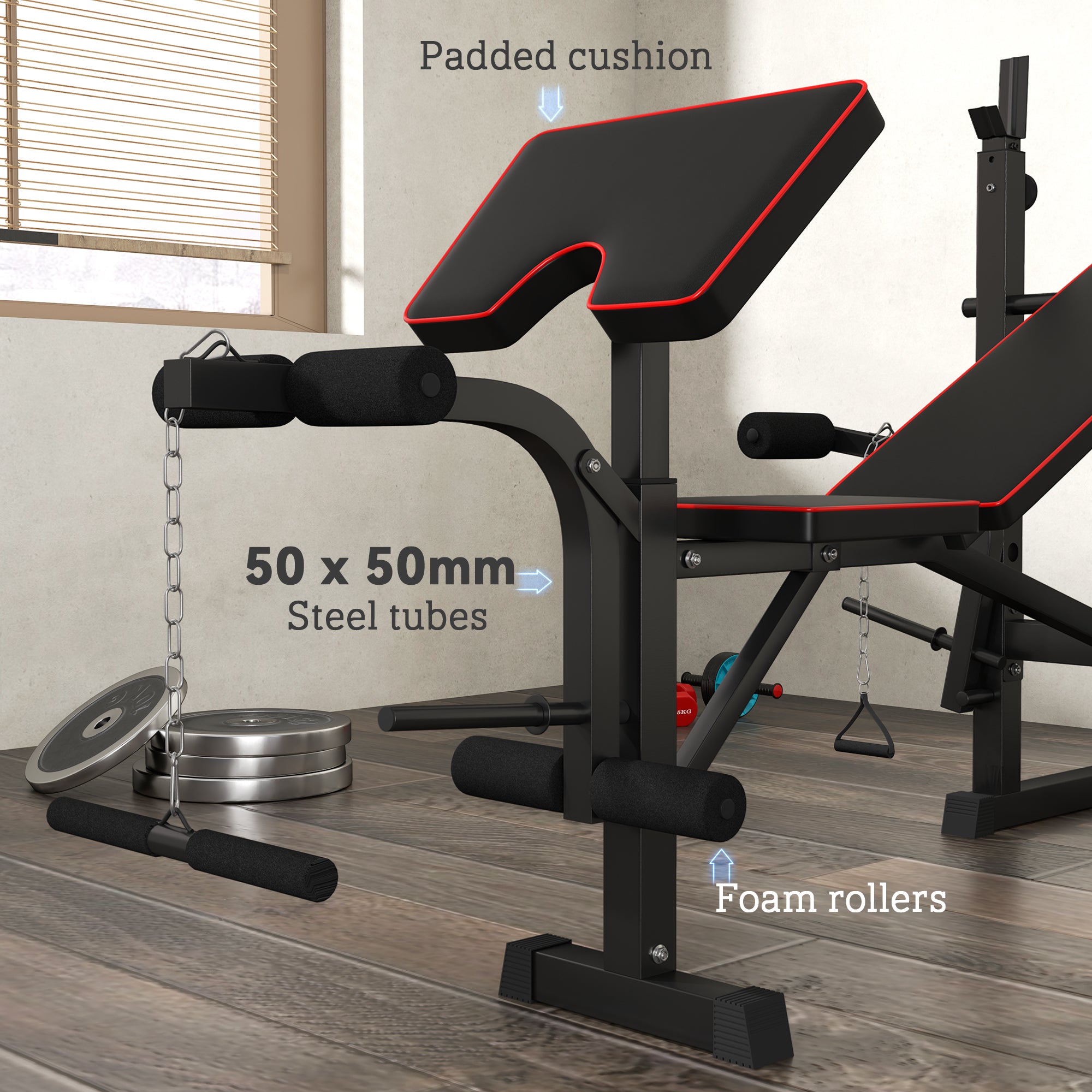 SPORTNOW 3-in-1 Adjustable Weight Bench with Barbell Rack & Preacher Curl