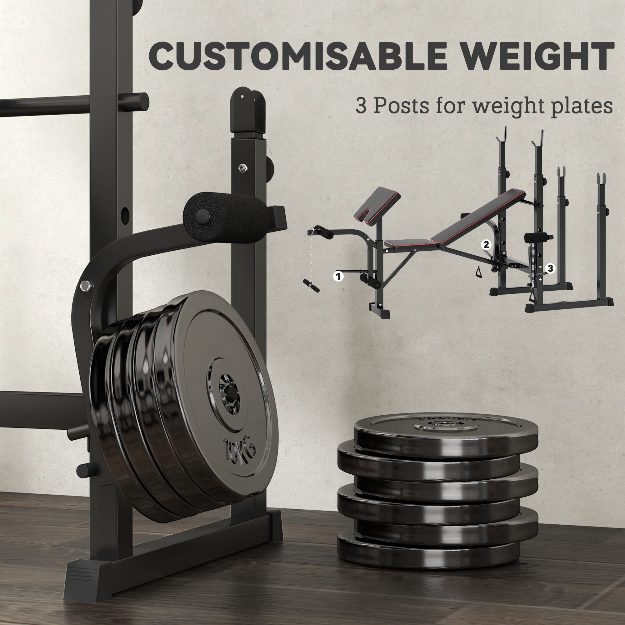 SPORTNOW 3-in-1 Adjustable Weight Bench with Barbell Rack & Preacher Curl