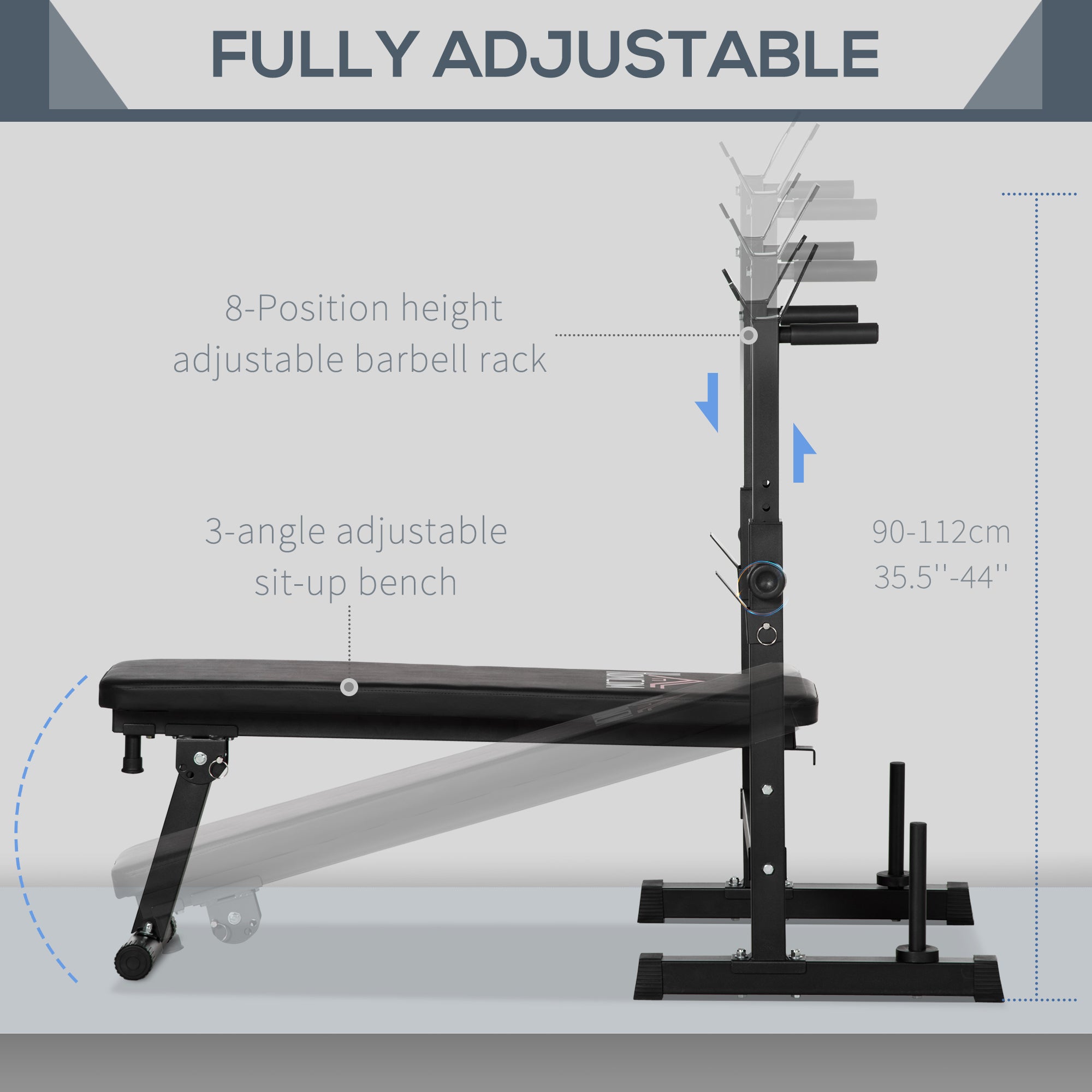 HOMCOM Foldable Adjustable Weight Bench with Barbell Rack & Dip Station