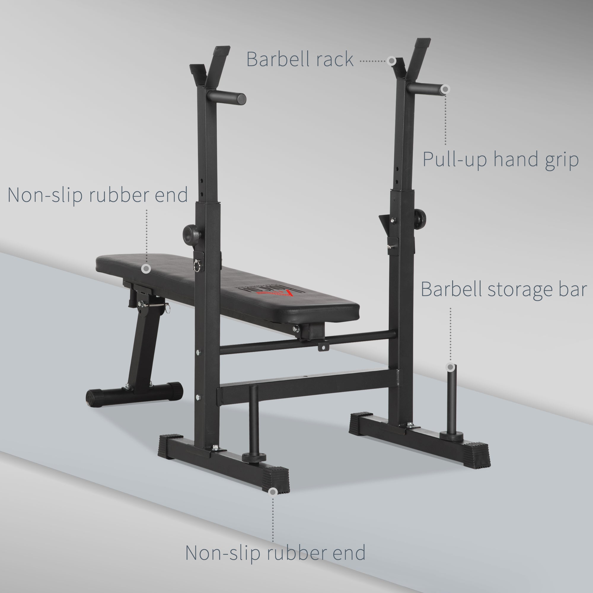 HOMCOM Foldable Adjustable Weight Bench with Barbell Rack & Dip Station
