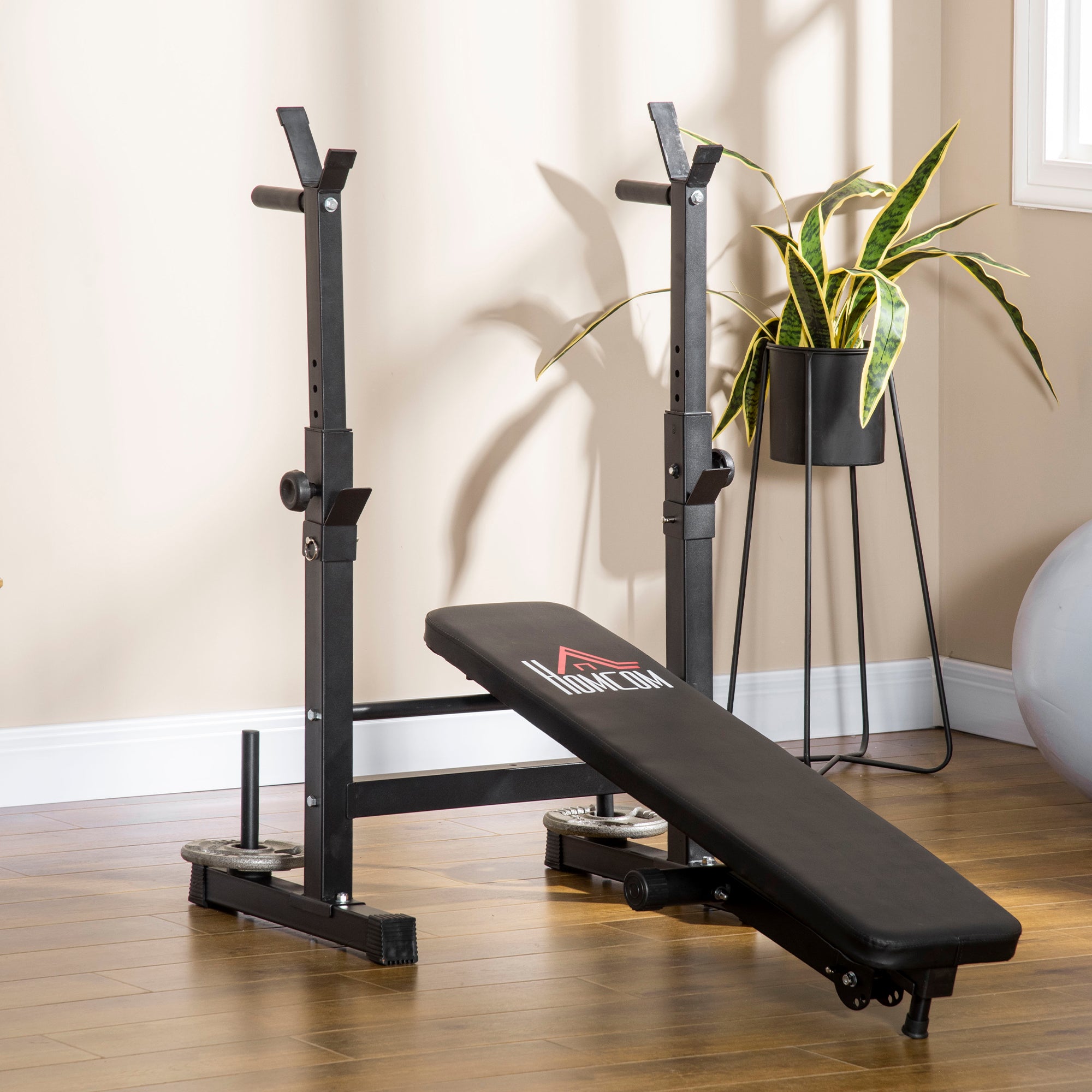 HOMCOM Foldable Adjustable Weight Bench with Barbell Rack & Dip Station