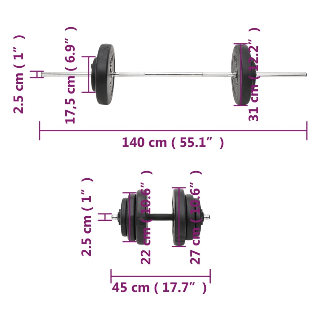 vidaXL 60 kg Barbell and Dumbbell Set for Versatile Fitness Workouts - Fitness Max