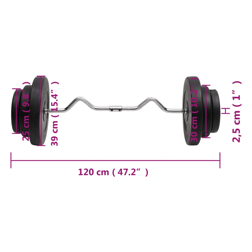 vidaXL 60kg Curl Barbell with Plates - Adjustable Strength Training Set - Fitness Max
