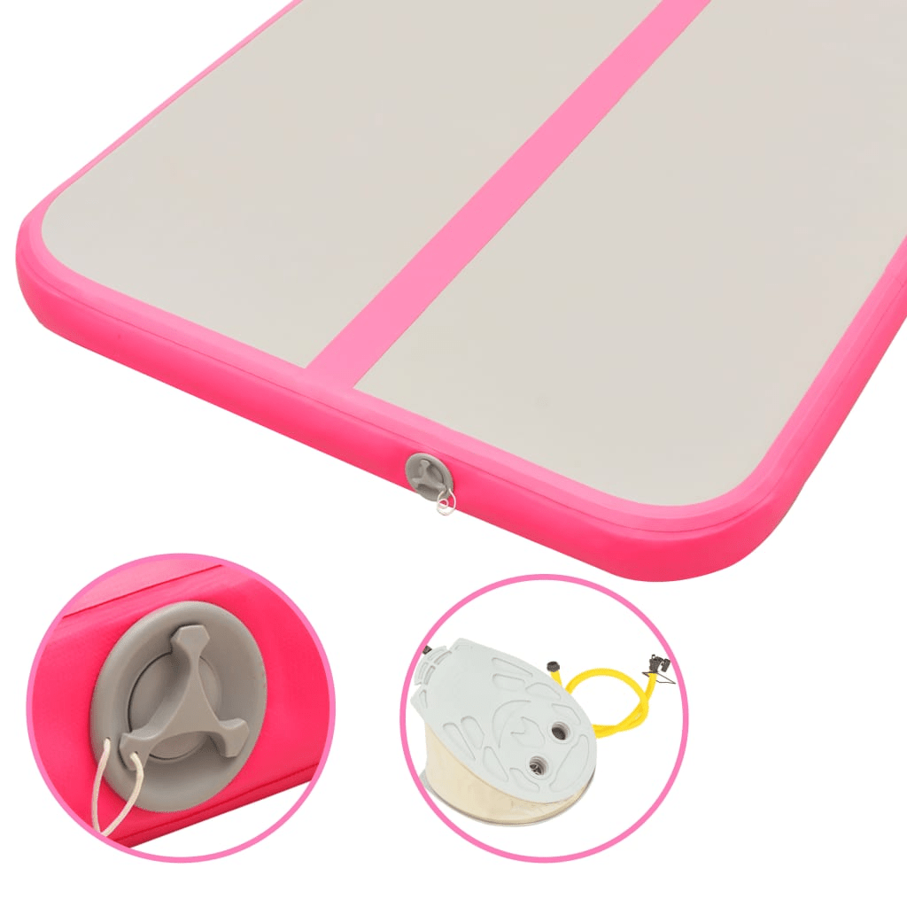 vidaXL Pink Inflatable Gymnastics Mat with Pump, 600x100x10 cm - Fitness Max