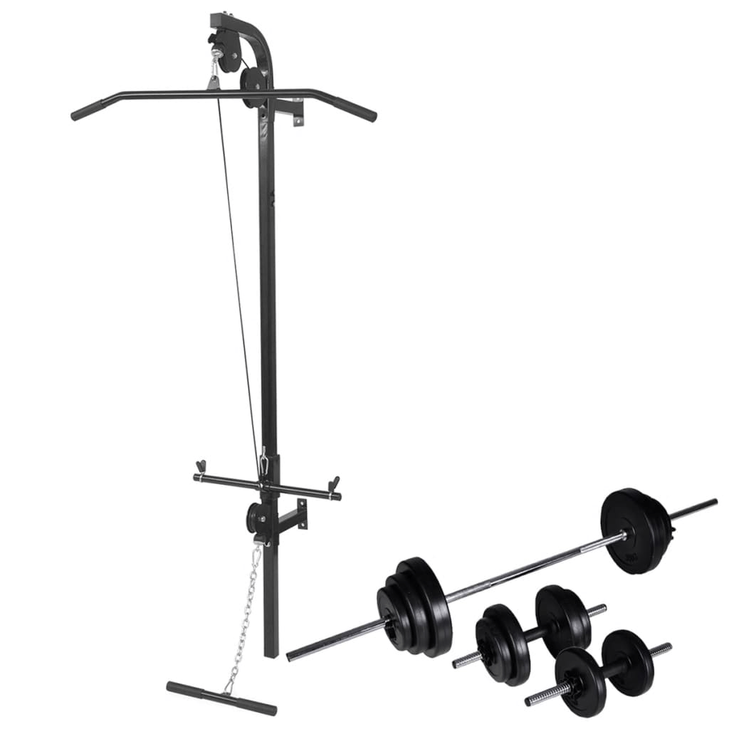 Power Tower vidaXL Wall Mounted Power Tower with Barbell and Dumbbell Set