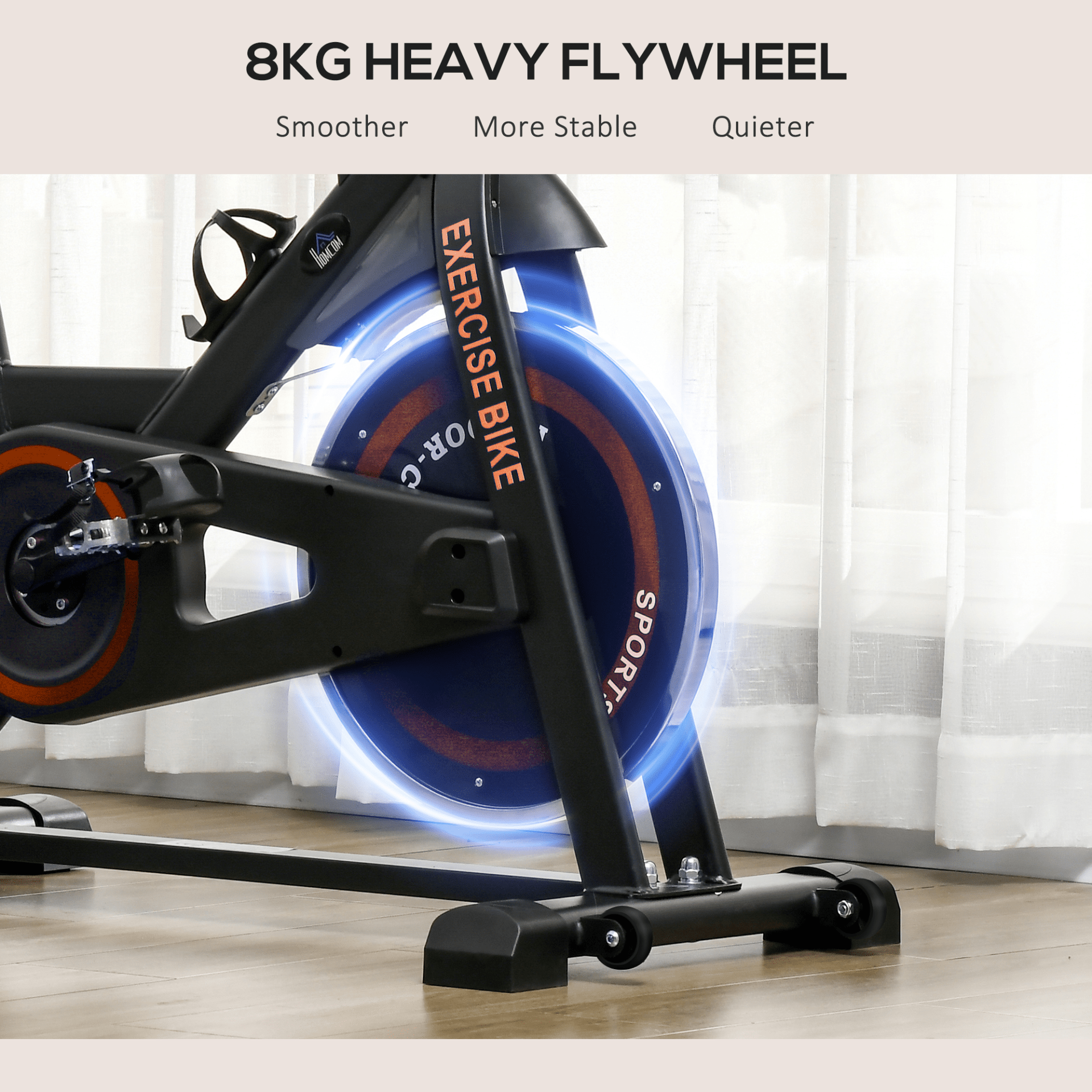 HOMCOM Indoor Cycling Bike with 8kg Flywheel, Adjustable Resistance, Black Color - Fitness Max