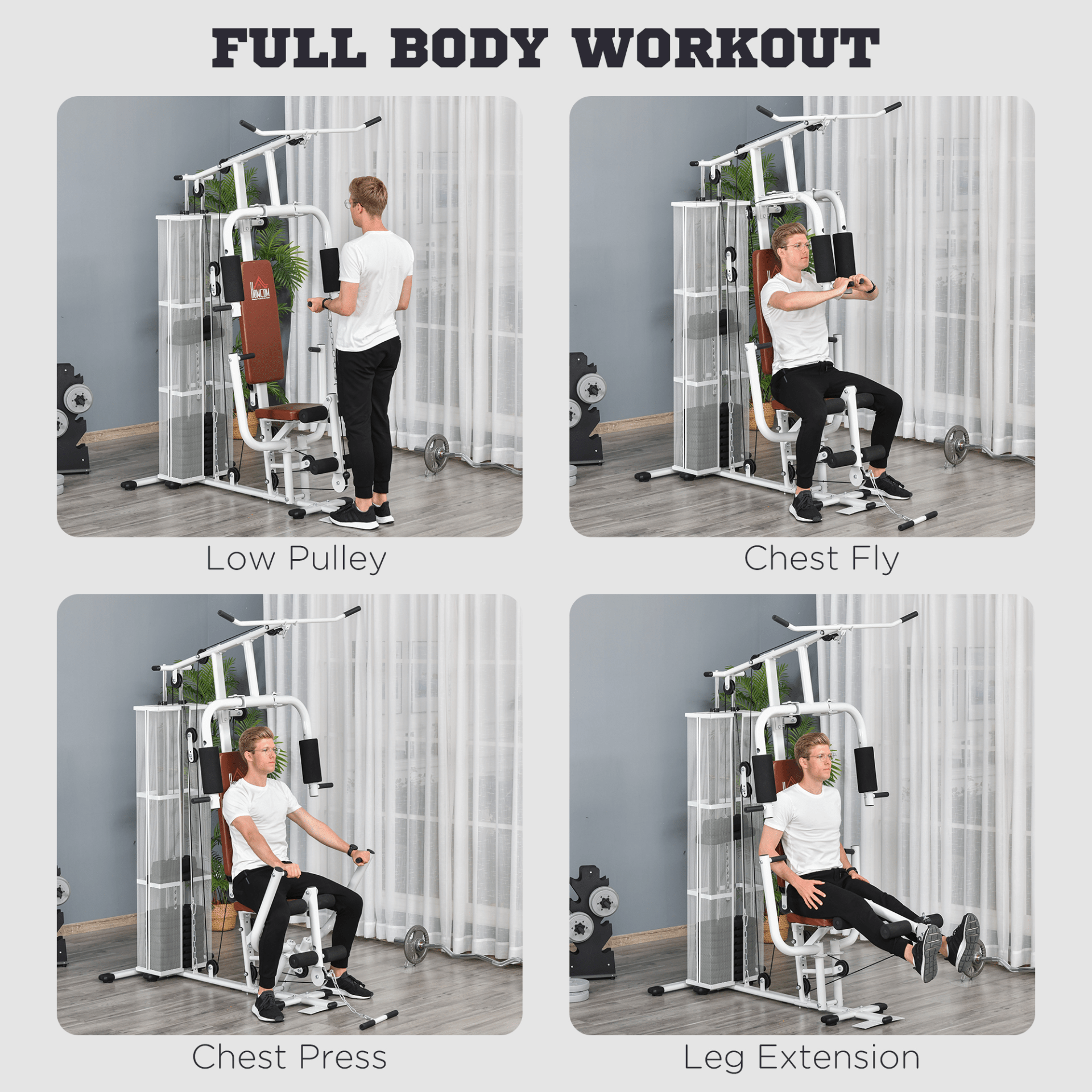 Multi Gym HOMCOM Home Gym Weight Training Station for Full Body Fitness, White