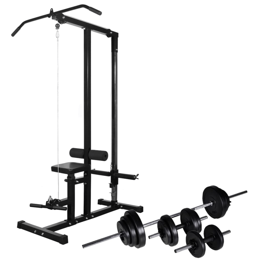 Power Tower vidaXL Power Tower with Barbell and Dumbbell Set