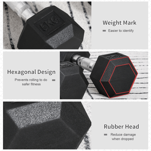 Hexagonal Dumbbells Kit for Home Fitness 2x5kg by HOMCOM - Fitness Max