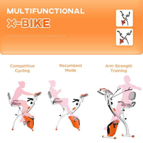 2-In-1 Upright Exercise Bike with 8 Levels and Pulse Sensor in Orange - Fitness Max