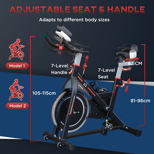 Exercise Bike HOMCOM 8kg Flywheel Exercise Bike Cardio with Adjustable Display
