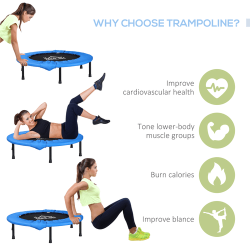 96 cm Blue HOMCOM Foldable Mini Fitness Trampoline Exercise Rebounder - Fitness Max