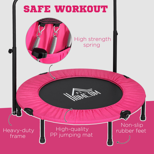 HOMCOM 40" Pink Foldable Mini Fitness Trampoline with Foam Handle - Fitness Max