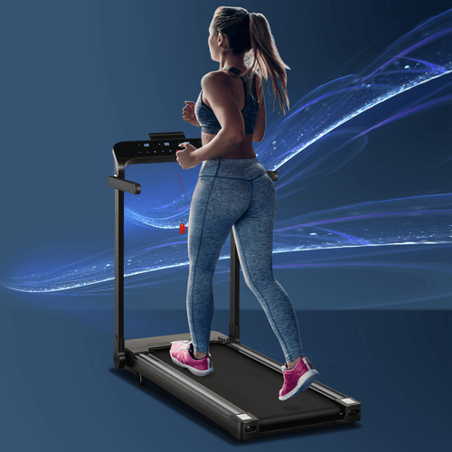 1.85HP Foldable Electric Treadmill with Safety Lock and LED Screen in Black - Fitness Max