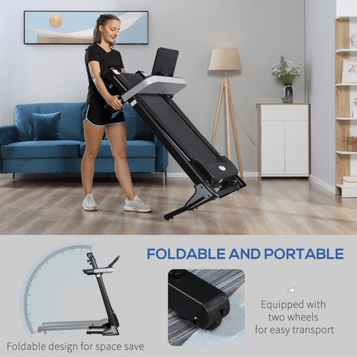 500W Motorised Treadmill, 1-12km/h, Folding Frame, Wheels, Preset Programs by HOMCOM. - Fitness Max