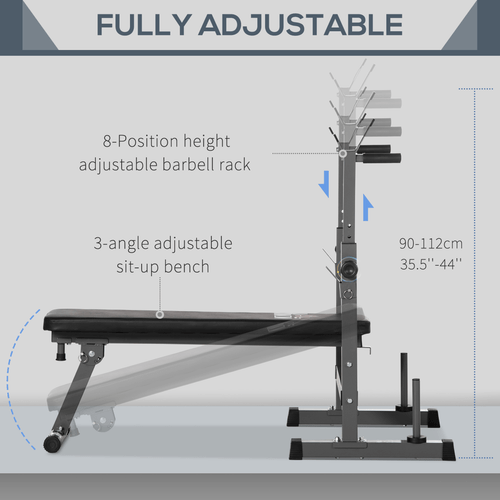 Adjustable Weight Bench with Foldable Barbell Rack and Dip Station by HOMCOM - Fitness Max