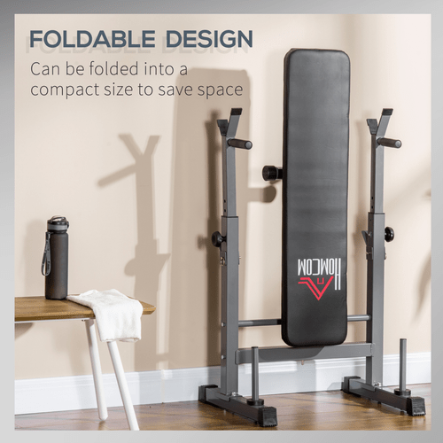Adjustable Weight Bench with Foldable Barbell Rack and Dip Station by HOMCOM - Fitness Max