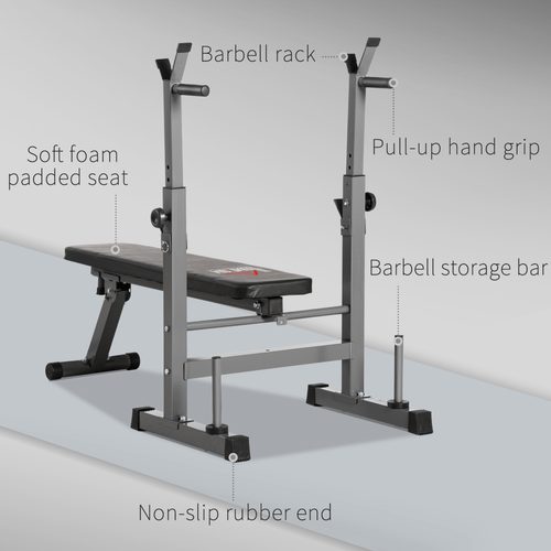 Adjustable Weight Bench with Foldable Barbell Rack and Dip Station by HOMCOM - Fitness Max