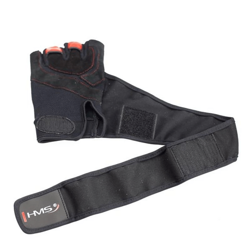 Black/Red HMS RST01 rM Gym Gloves: Premium Strength Training with Wrist Support - Fitness Max