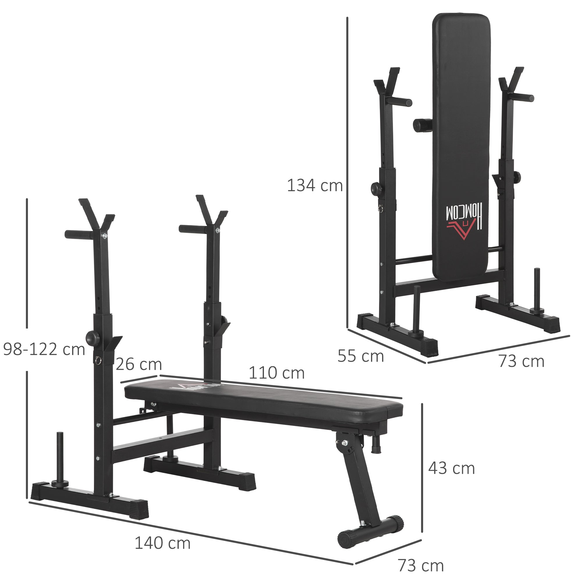 HOMCOM Foldable Adjustable Weight Bench with Barbell Rack & Dip Station