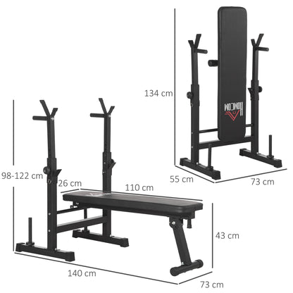 HOMCOM Foldable Adjustable Weight Bench with Barbell Rack & Dip Station