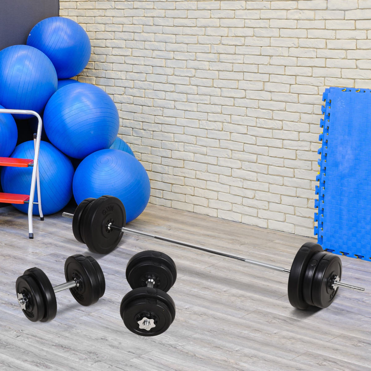 HOMCOM 65kg Adjustable Dumbbell & Barbell Set