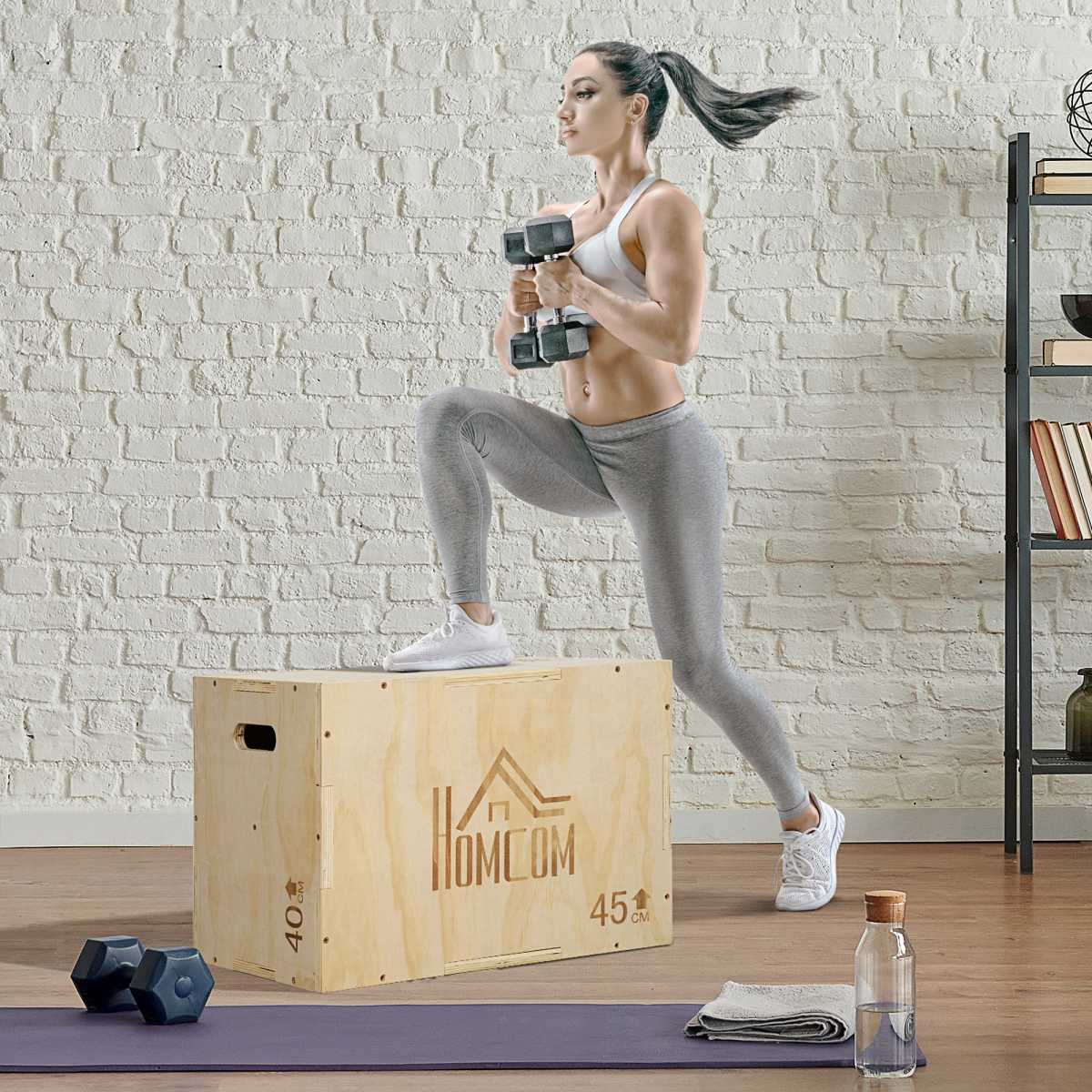 HOMCOM Adjustable 3-in-1 Wooden Plyo Box