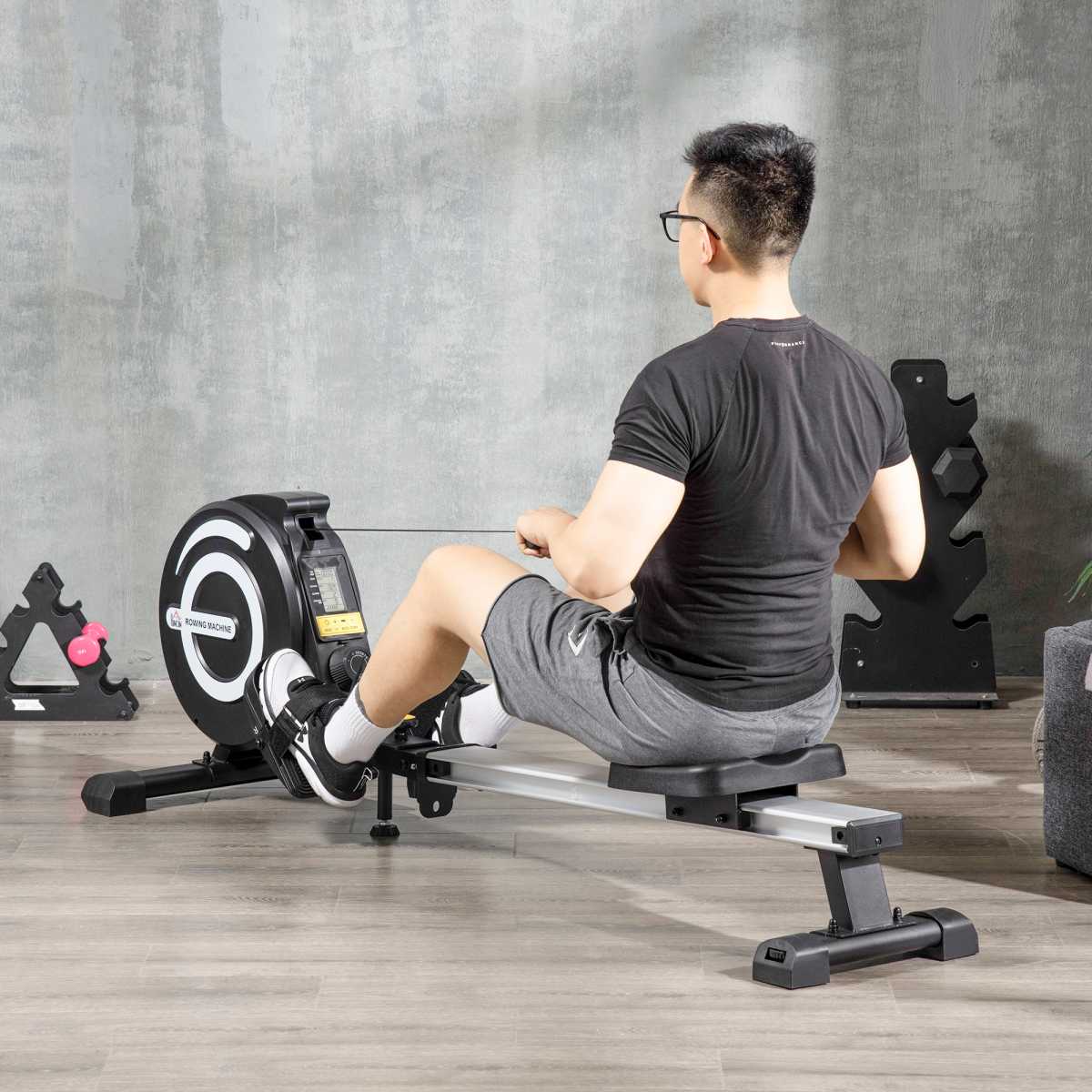 Magnetic Adjustable Rowing Machine with LCD Monitor