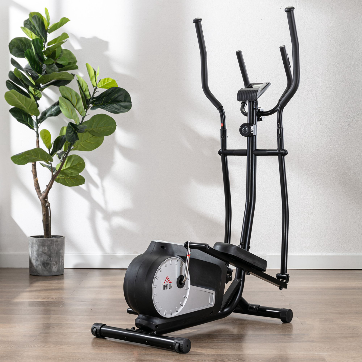 HOMCOM Adjustable Elliptical Cross Trainer with LCD Monitor & Easy-Glide Wheels