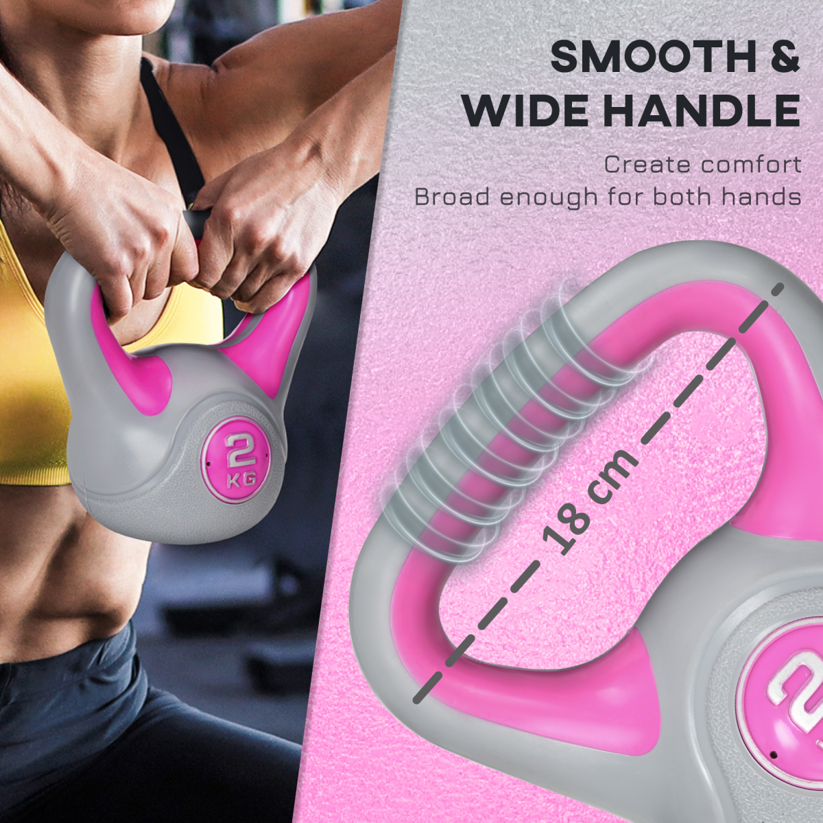 SPORTNOW 2kg Pink & Grey Kettlebell
