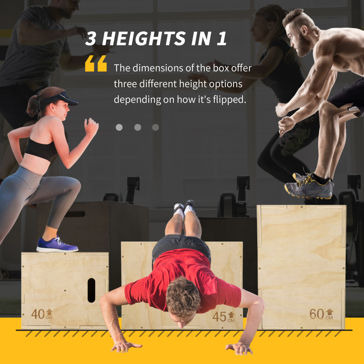 HOMCOM Adjustable 3-in-1 Wooden Plyo Box