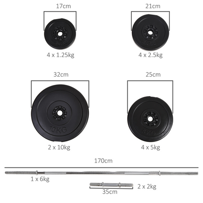 HOMCOM 65kg Adjustable Dumbbell & Barbell Set