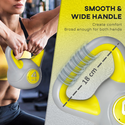 SPORTNOW 4kg Kettlebell - Yellow & Grey