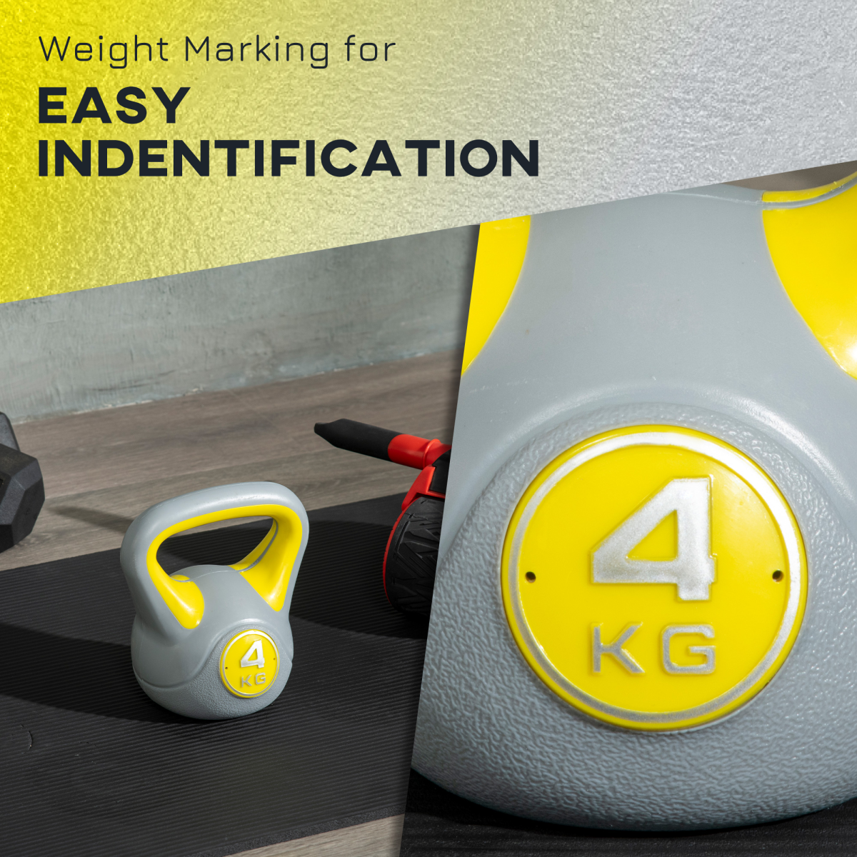 SPORTNOW 4kg Kettlebell - Yellow & Grey
