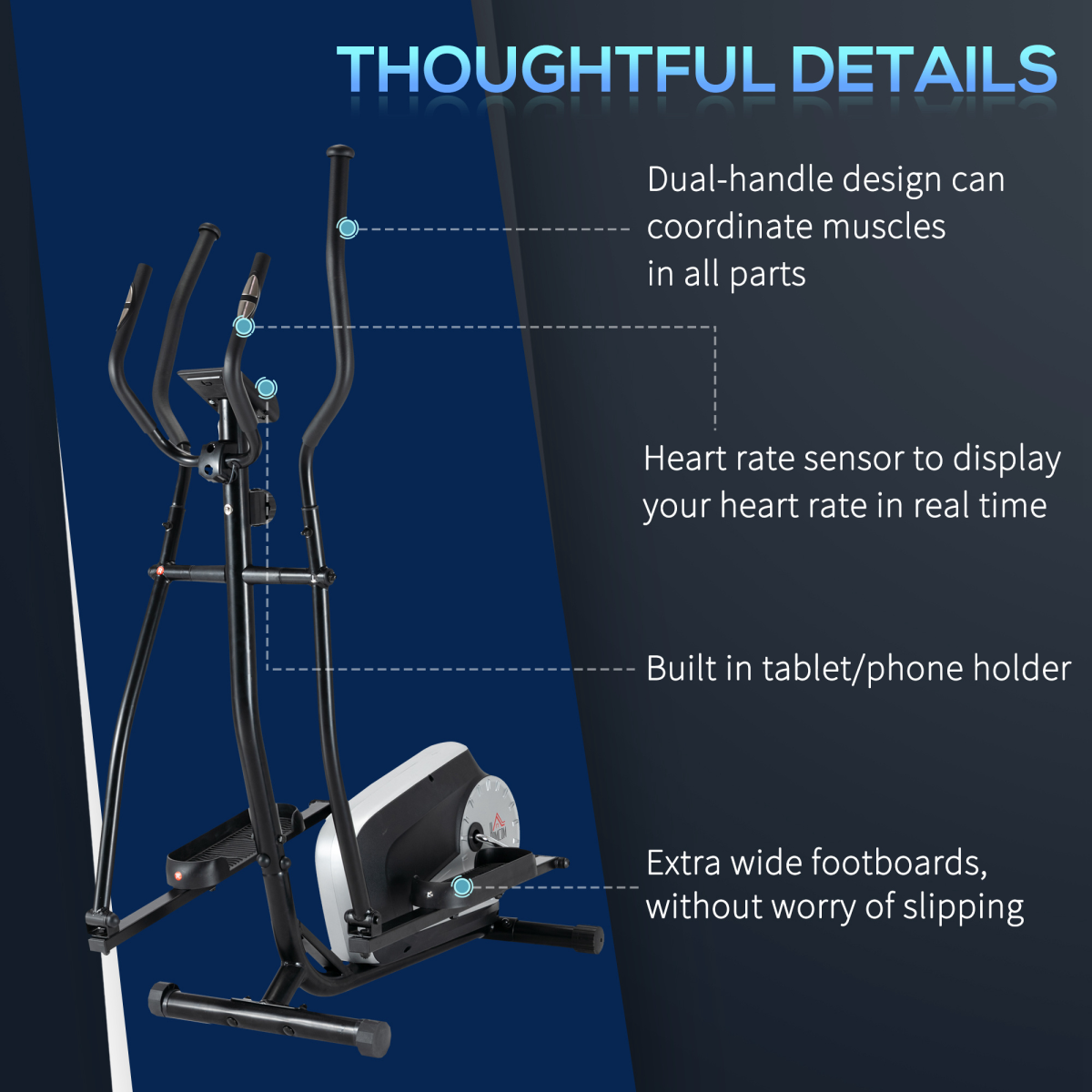 HOMCOM Adjustable Elliptical Cross Trainer with LCD Monitor & Easy-Glide Wheels