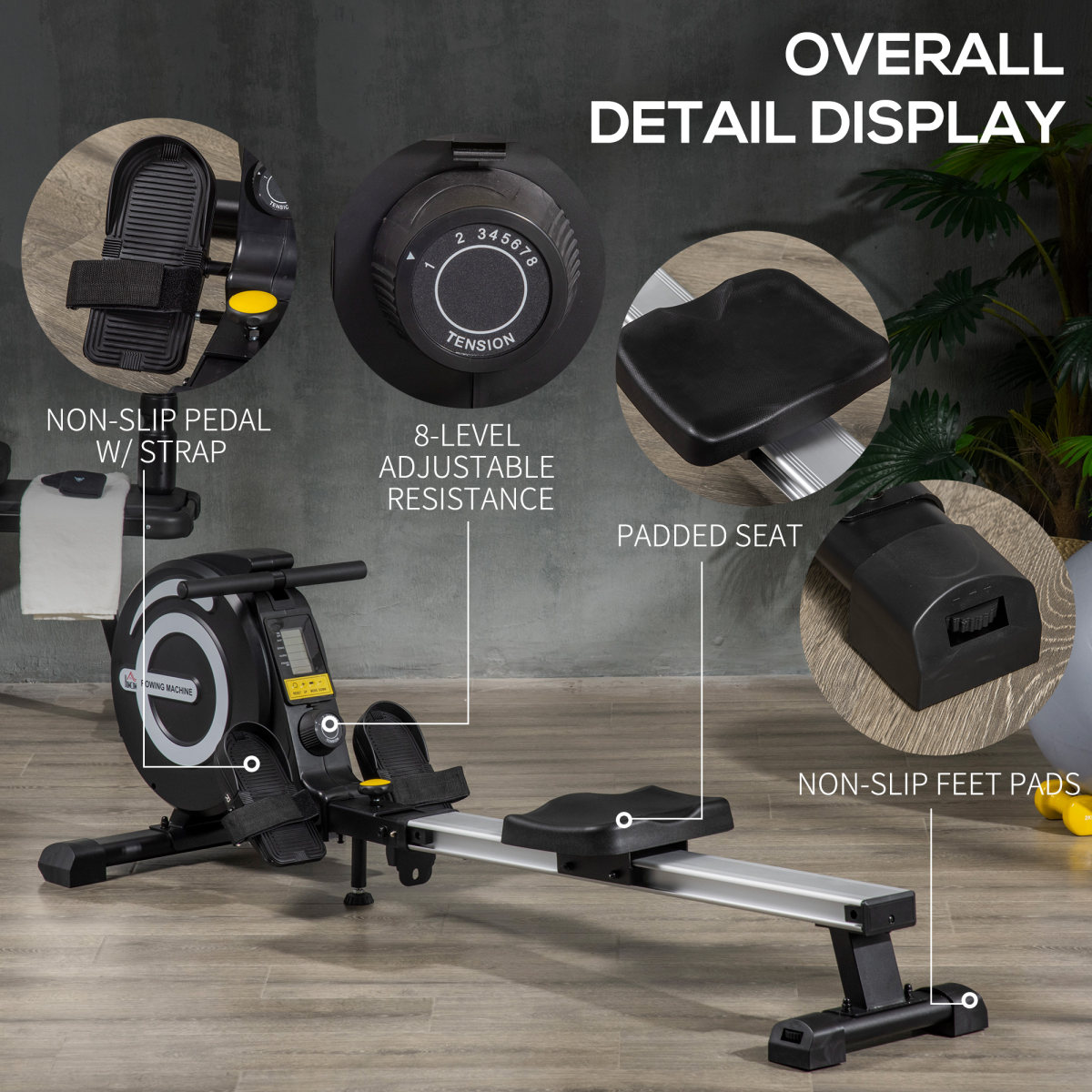 Magnetic Adjustable Rowing Machine with LCD Monitor