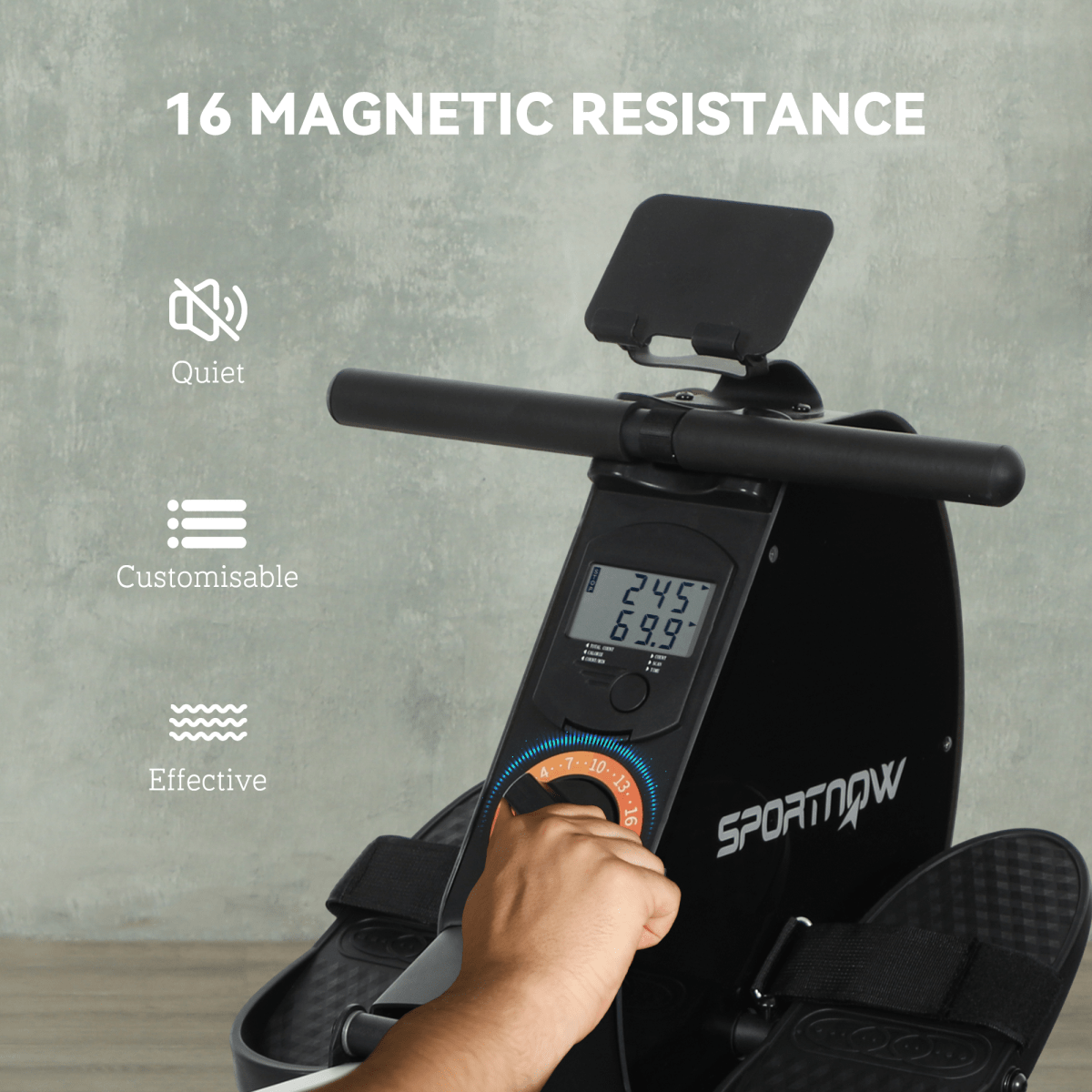 Rowing Machine SPORTNOW Folding Magnetic Rowing Machine - 16 Resistance Levels