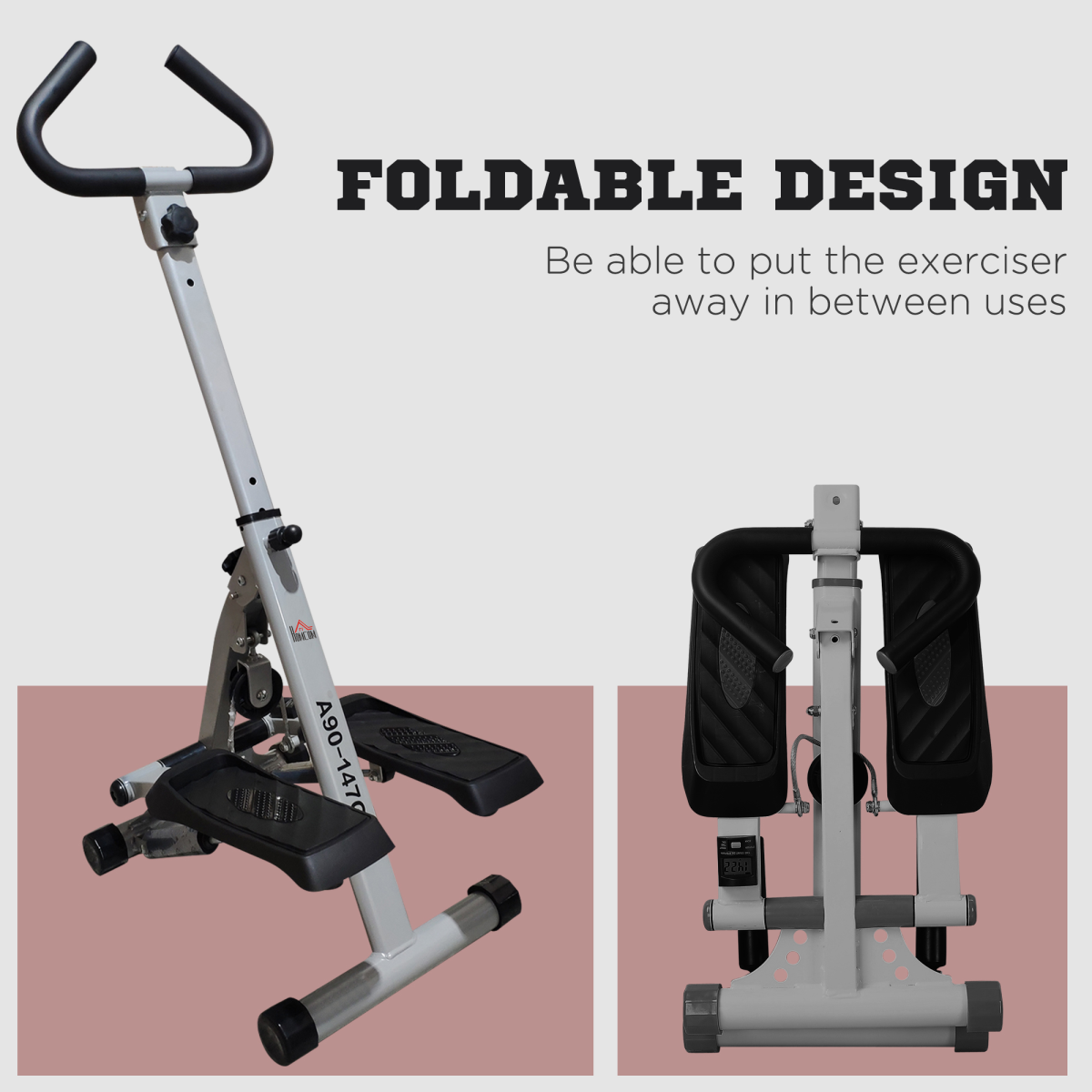 Compact Adjustable Folding Stepper with LCD Display & Handlebars - Grey
