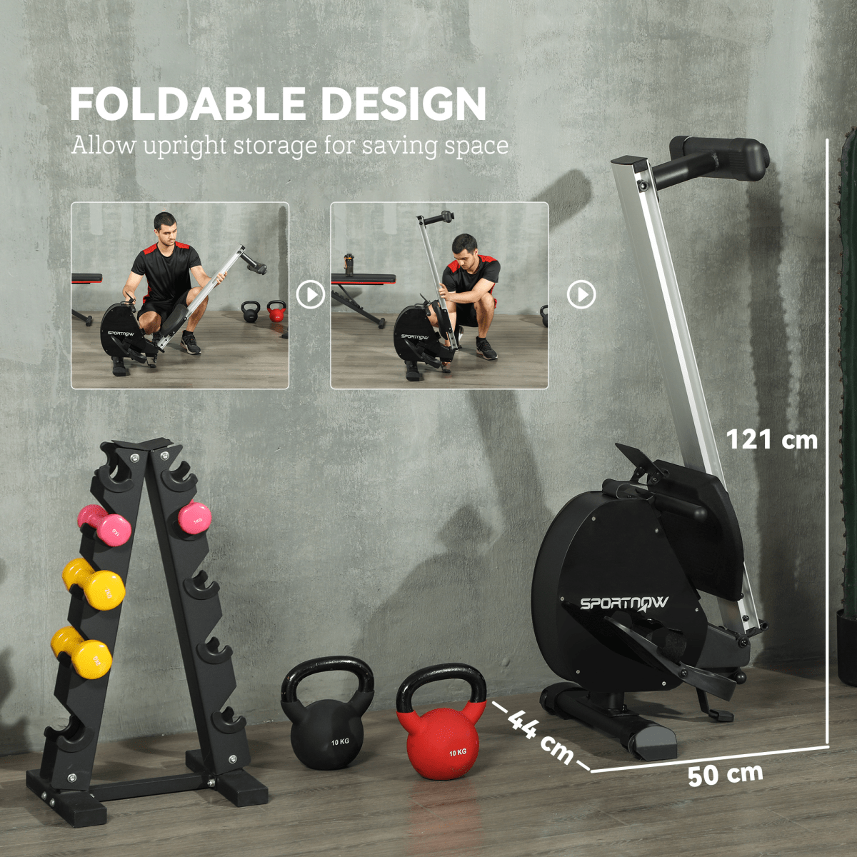 Rowing Machine SPORTNOW Folding Magnetic Rowing Machine - 16 Resistance Levels