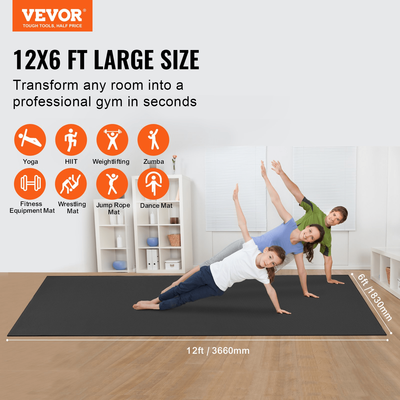 Exercise Mat VEVOR Non-Slip Exercise Mat - Extra Large